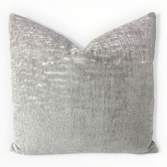 Kravet Couture Belgrave velvet throw pillow cover in cloud on neutral sofa