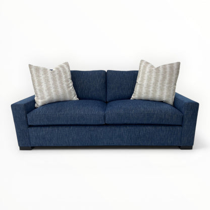 Kravet Couture Canyon Land Throw Pillows on navy sofa