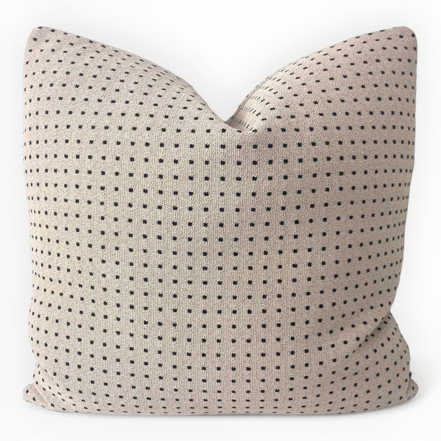 Lee Jofa Pixels throw pillow cover in bone and black on neutral sofa
 pillows