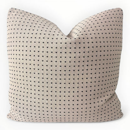 Lee Jofa Pixels throw pillow cover in bone and black on neutral sofa
 pillows