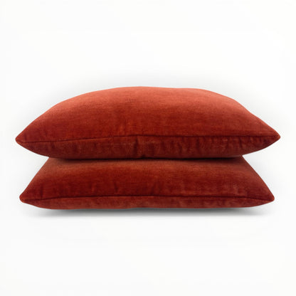 red mohair velvet pillow with soft sheen and rich saturated color
