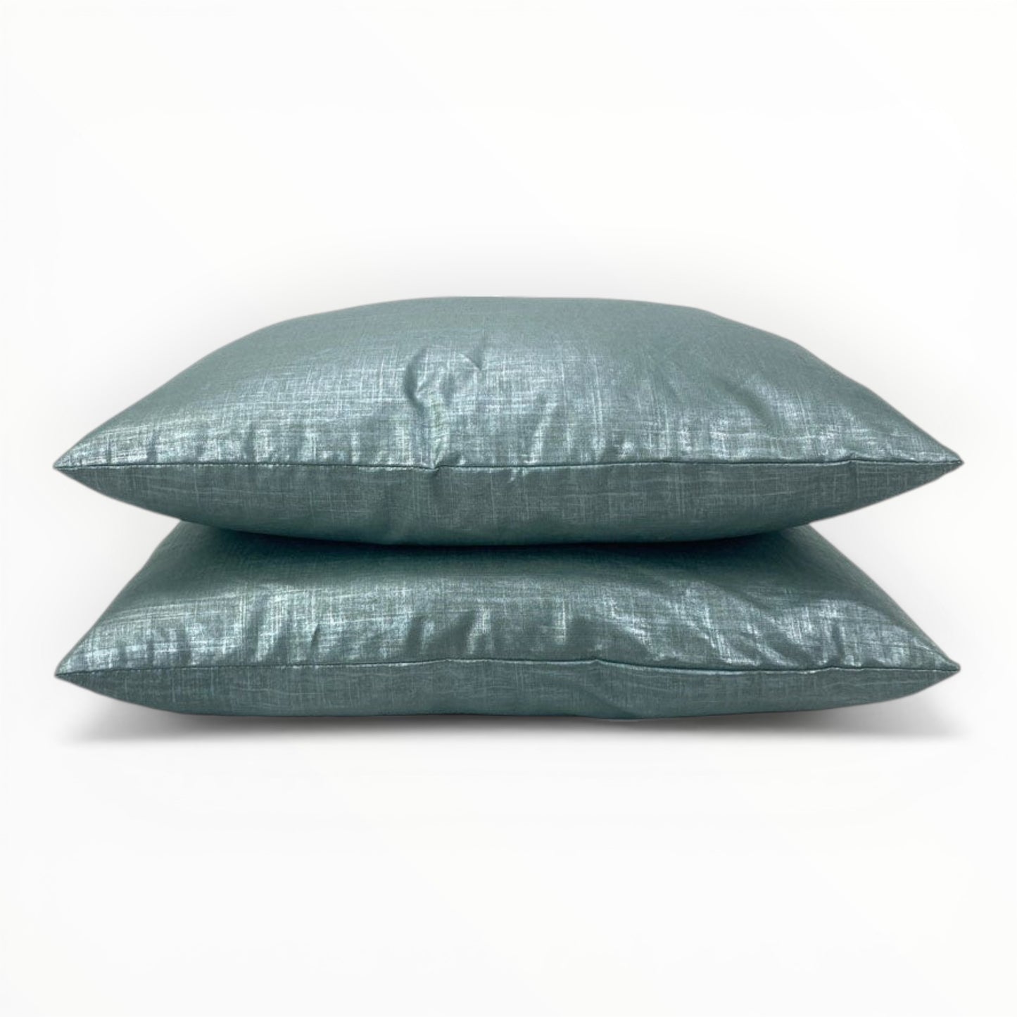 teal metallic linen throw pillow cover with subtle shimmer and texture
