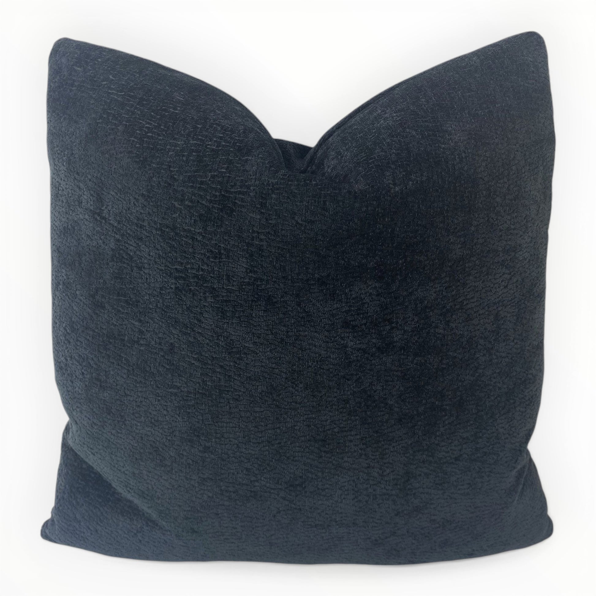 Michael Jon Designs Elan chenille throw pillow cover in midnight on neutral sofa