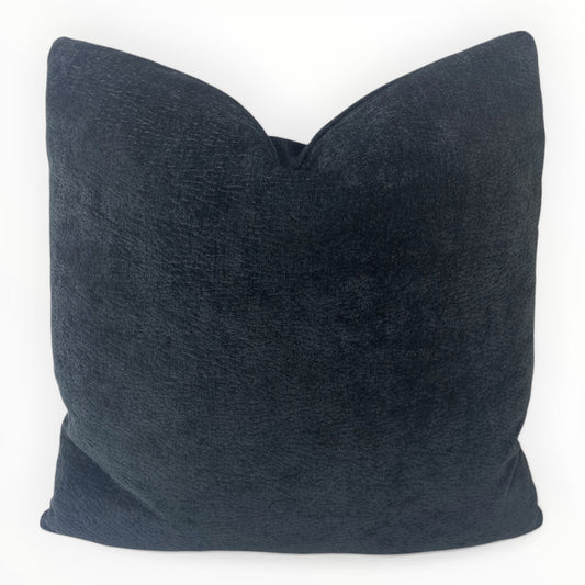 Michael Jon Designs Elan chenille throw pillow cover in midnight on neutral sofa