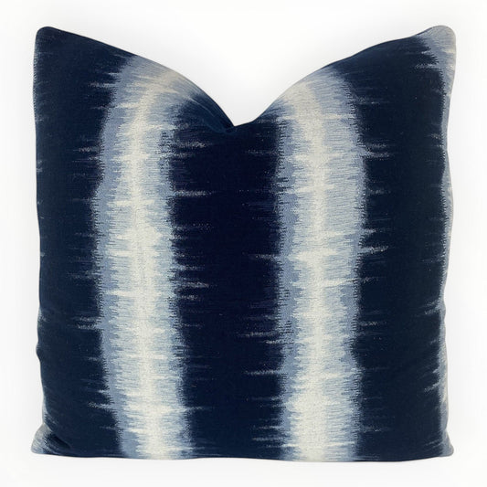 morgan fabrics banda indigo throw pillow cover on sofa