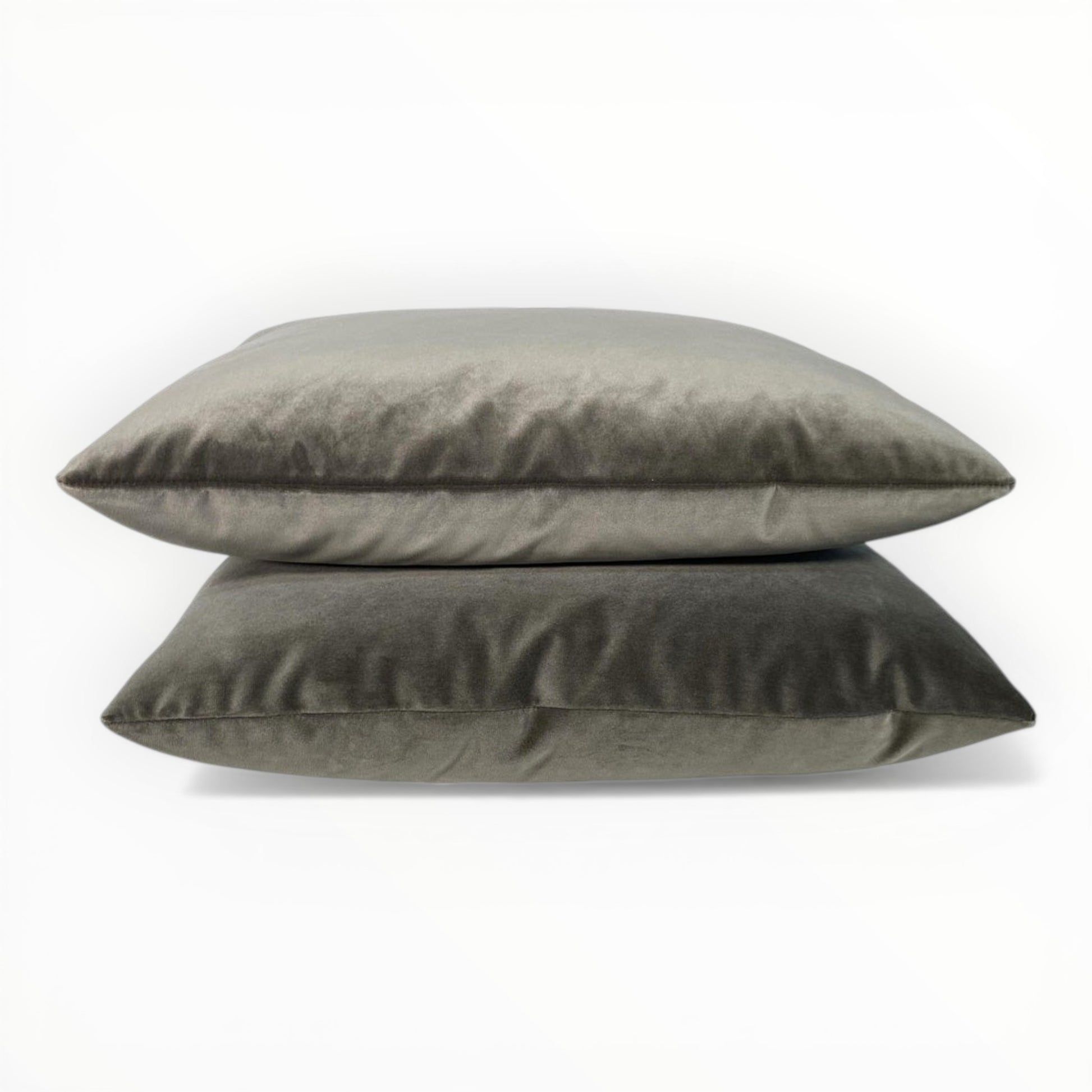 neutral velvet accent pillow in soft gray tone