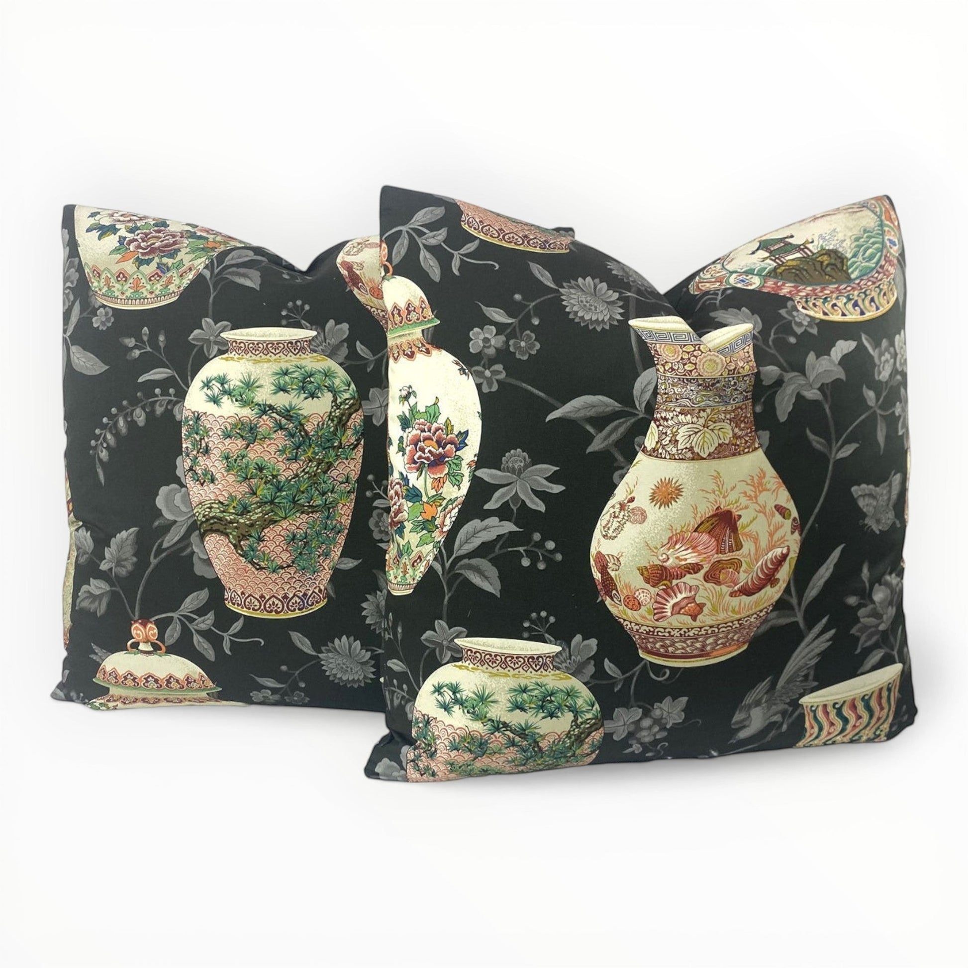 P Kaufmann Imperial Garden throw pillow cover in chestnut on neutral sofa