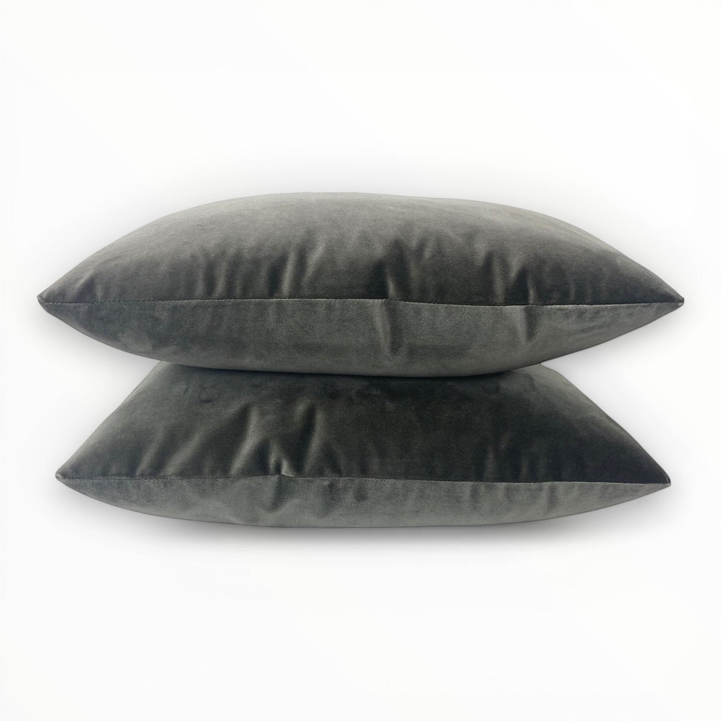 pewter grey velvet pillow with soft sheen and smooth texture