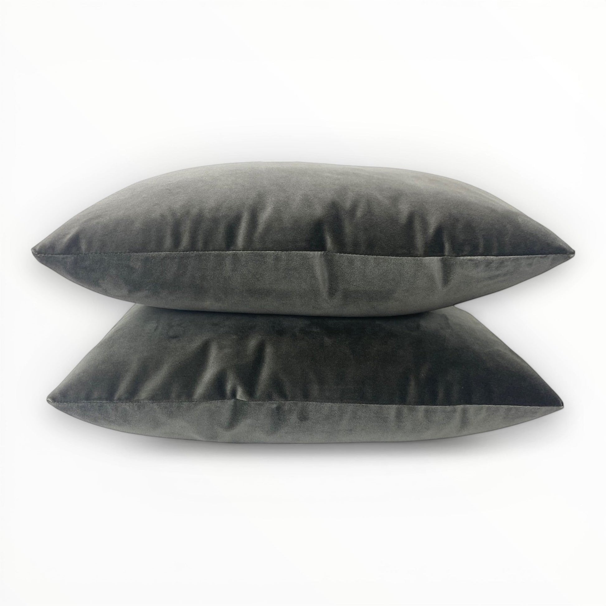 pewter grey velvet pillow with soft sheen and smooth texture