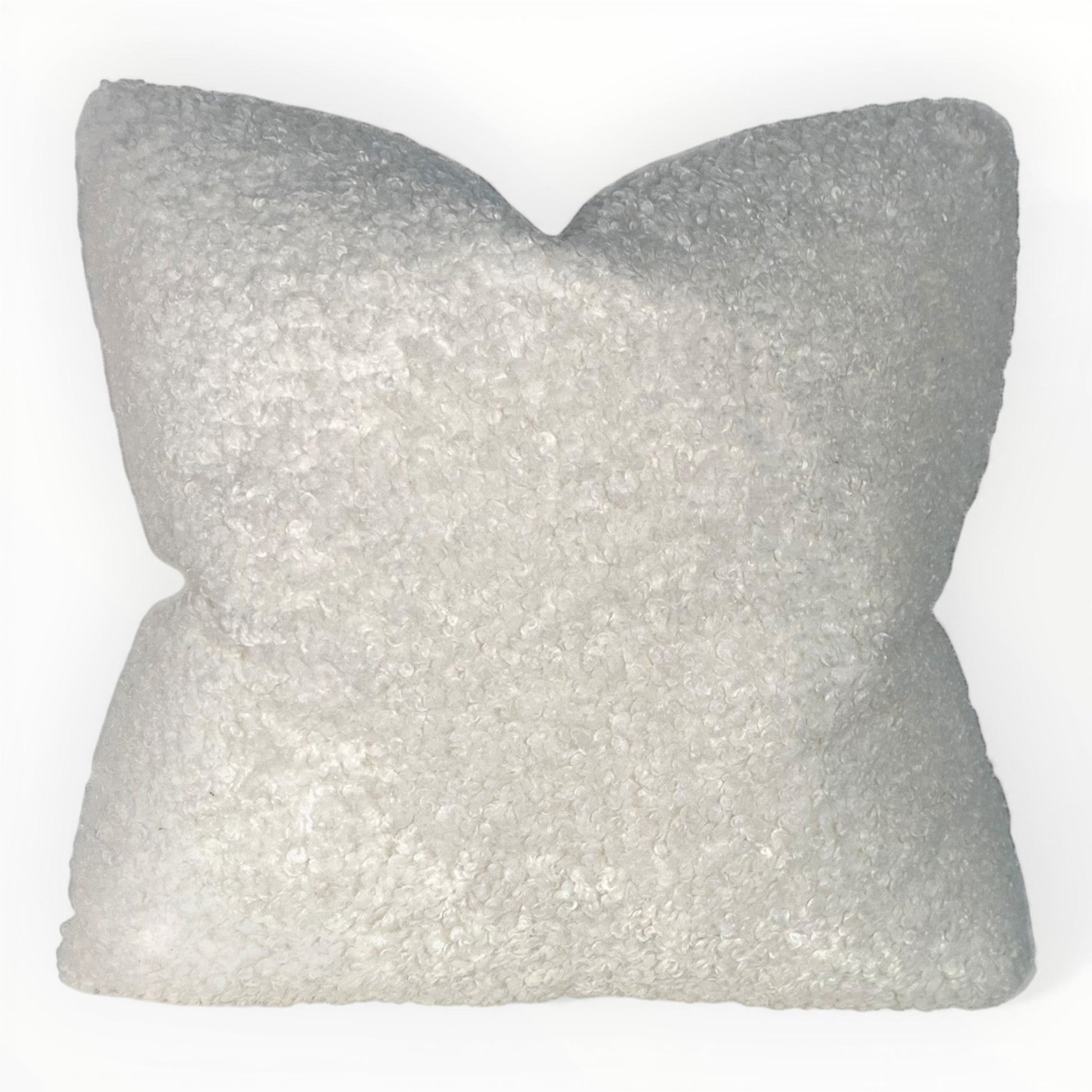 Pillowfina Marshmallow white bouclé pillow cover with a curly, textured shearling-like finish.