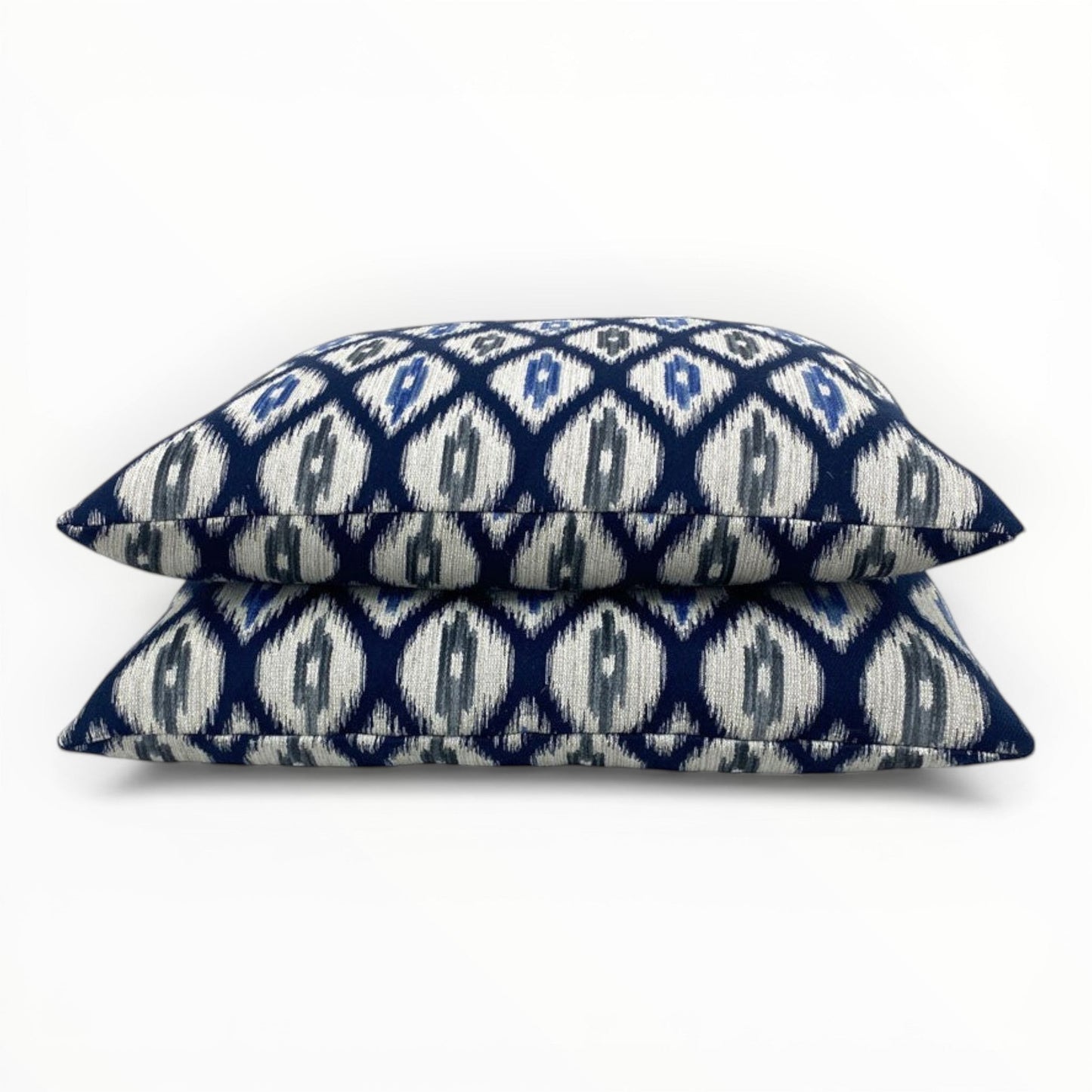 navy geometric throw pillow with textured woven pattern