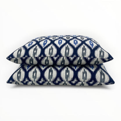 navy geometric throw pillow with textured woven pattern