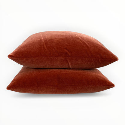 mohair velvet fabric detail showing dense pile and natural sheen in red pepper