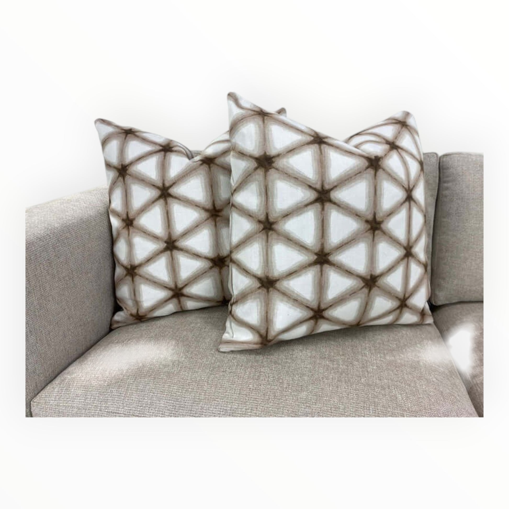 brown geometric Shibori throw pillow cover with neutral tones