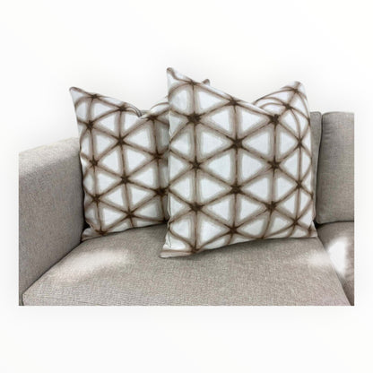 brown geometric Shibori throw pillow cover with neutral tones
