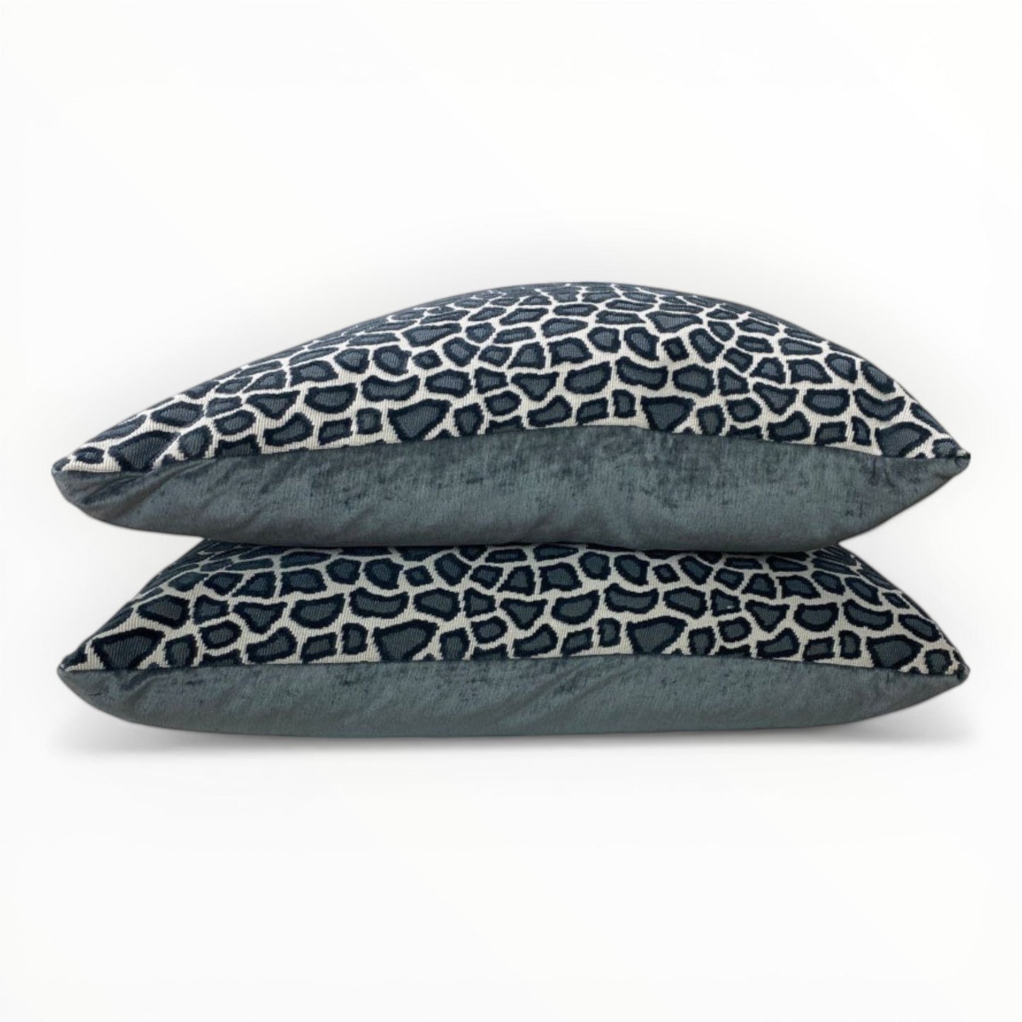 animal print fabric detail showing layered slate tones and texture with coordinating velvet fabric on back