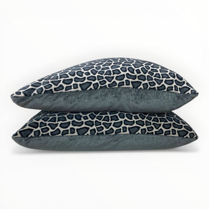 animal print fabric detail showing layered slate tones and texture with coordinating velvet fabric on back