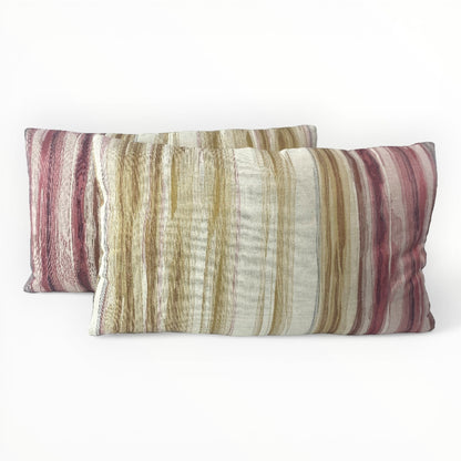 abstract stripe designer pillow in sunset colors of rose and gold