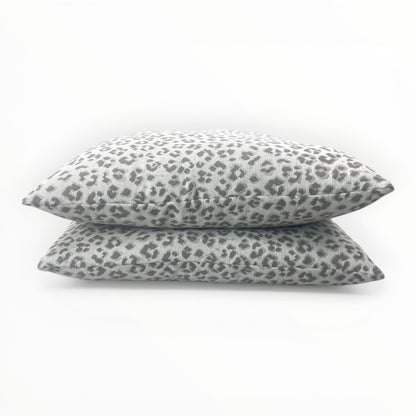 leopard print fabric detail showing textured woven pattern in taupe and ivory